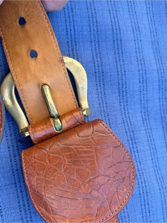 VTG Joan and David Brown Leather Belt Brass Buckle Size Small 32” main image 9